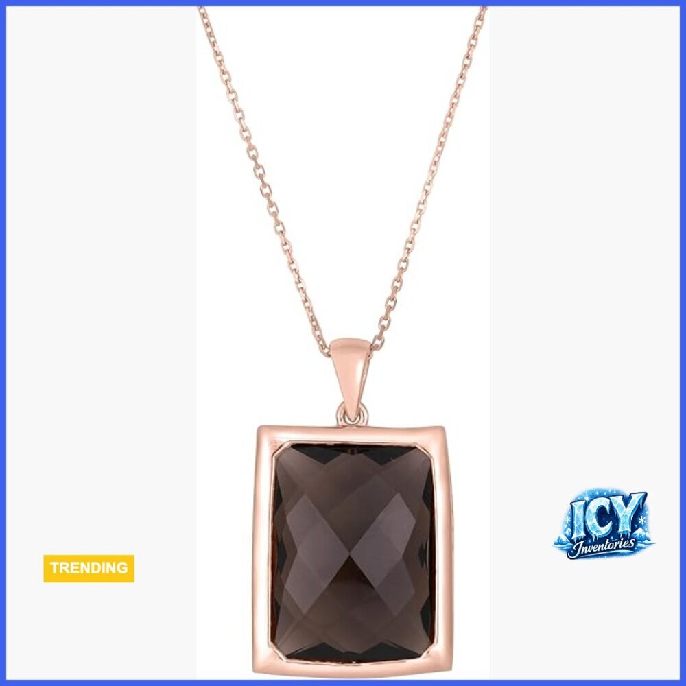 925 Sterling Silver Rose Gold Plated Smoky Quartz Pendant Necklace